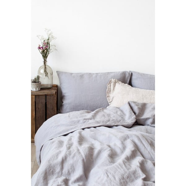Šviesiai pilkas lininis antklodės užvalkalas Linen Tales, 200 x 200 cm-image-2