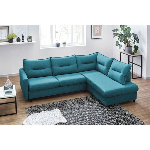 Turkio spalvos mėlyna kampinė sofa-lova Bobochic Paris Sinki L, dešinysis kampas-image-4