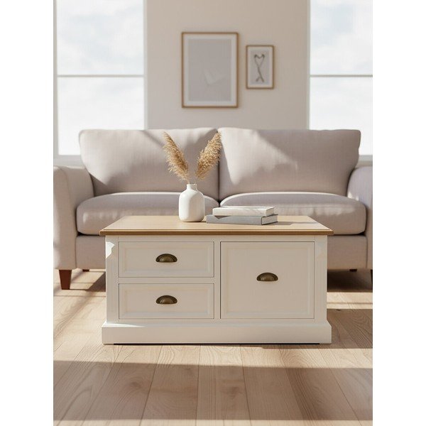 Baltos spalvos kavos staliukas iš eglės 90x90 cm Hardwick – Premier Housewares-image-4