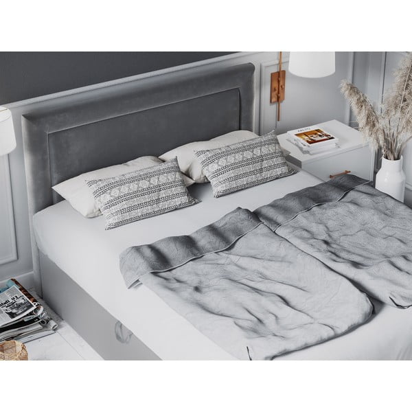 Pilkos spalvos aksominė dvigulė lova Mazzini Beds Yucca, 200 x 200 cm-image-1