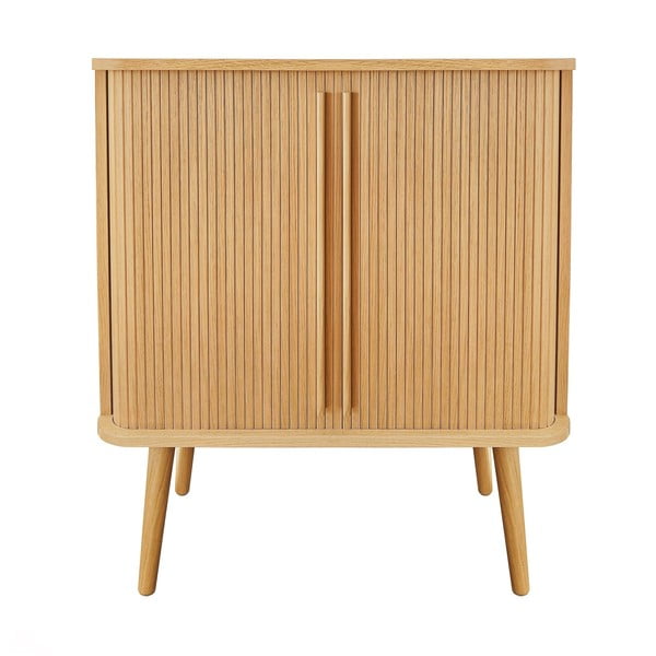 Aukšta šoninė spintelė natūralios spalvos iš ąžuolo su stumdomomis durimis 83x95 cm Rove – Woodman