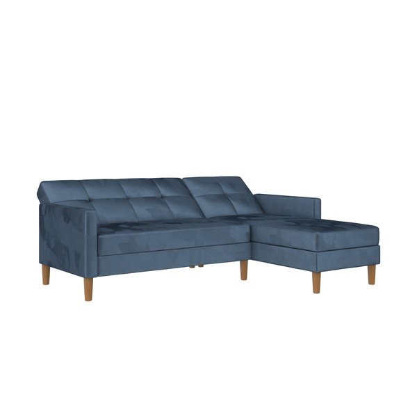 Iš velveto sulankstoma kampinė sofa mėlynos spalvos (kintama) Lilly – Støraa-image-1