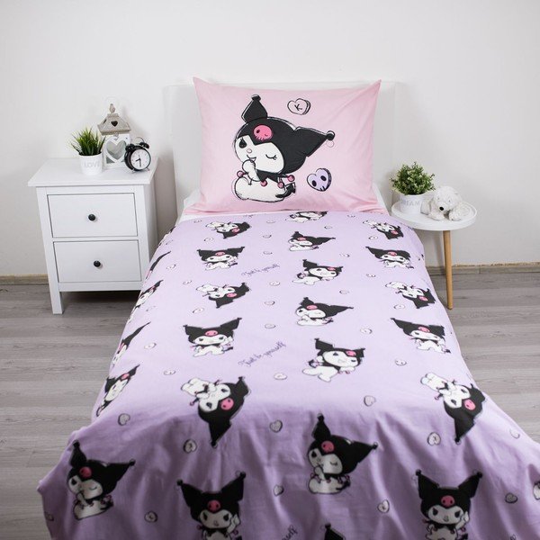 Rožinės spalvos iš medvilnės viengulė vaikiška patalynė 140x200 cm Hello Kitty "Kuromi" – Jerry Fabrics-image-2