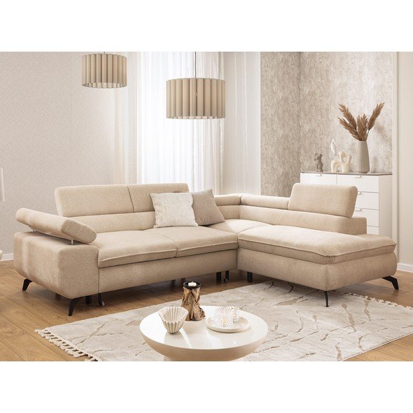 Smėlio spalvos kampinė sofa iš šenilinio audinio (su dešiniuoju kampu/„L“ formos) Marbeya  – Ropez-image-1