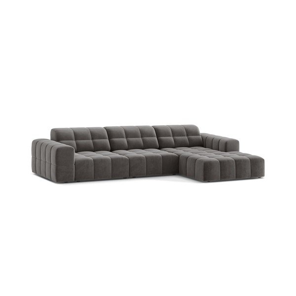Pilkos spalvos kampinė sofa iš velveto (su dešiniuoju kampu/su gultu) Chicago – Cosmopolitan Design-image-1
