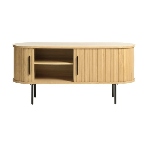 Natūralios spalvos ąžuolo apdailos TV staliukas 120x56 cm Nola - Unique Furniture-image-4
