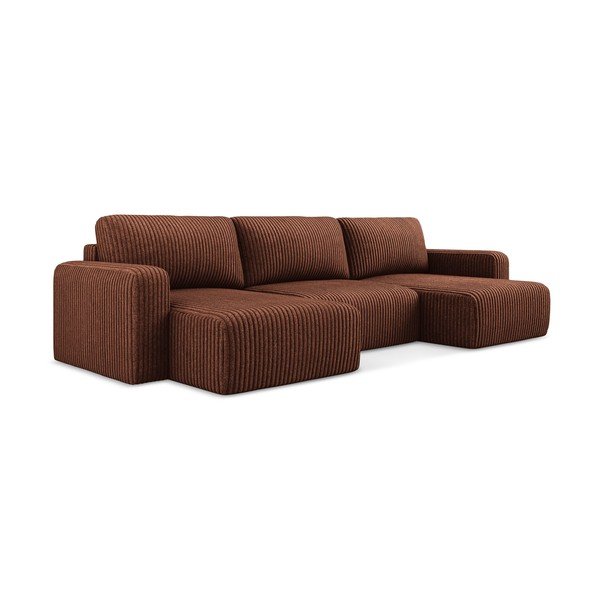 Terakotos spalvos sulankstoma/su sandėliavimo vieta kampinė sofa iš kordinio velveto („U“ formos) Kona – Makamii-image-2