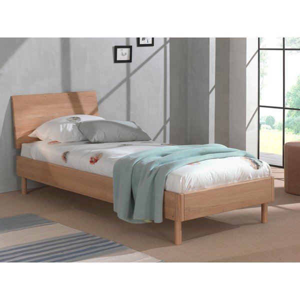 Natūralios spalvos iš ąžuolo masyvo viengulė lova su lovos grotelėmis 90x200 cm Forrest – Vipack-image-1