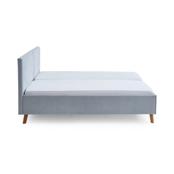 Šviesiai mėlynos spalvos dvigulė lova audiniu dengta su lovos grotelėmis 180x200 cm Piano – Meise Möbel-image-2