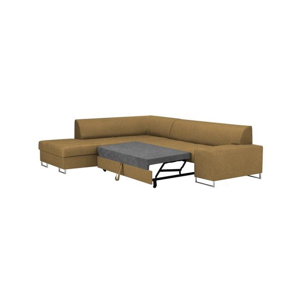 Medaus geltonumo kampinė sofa-lova su sidabrinėmis kojelėmis "Cosmopolitan Design Orlando", kairysis kampas-image-4