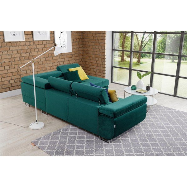 Žalios spalvos iš velveto sulankstoma/su sandėliavimo vieta kampinė sofa (su dešiniuoju kampu/„L“ formos) Anton – ELTAP-image-4