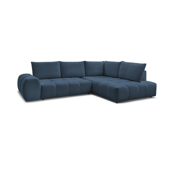 Tamsiai mėlynos spalvos iš šenilinio audinio sulankstoma/su sandėliavimo vieta kampinė sofa (su dešiniuoju kampu/„L“ formos) Everest – Bobochic Paris-image-3