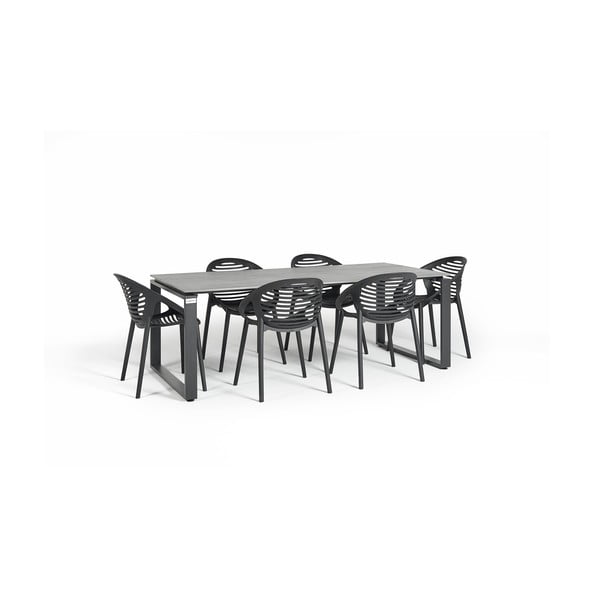Sodo valgomojo baldų komplektas 6 asmenims su juoda kėde Joanna ir stalu Strong, 210 x 100 cm
