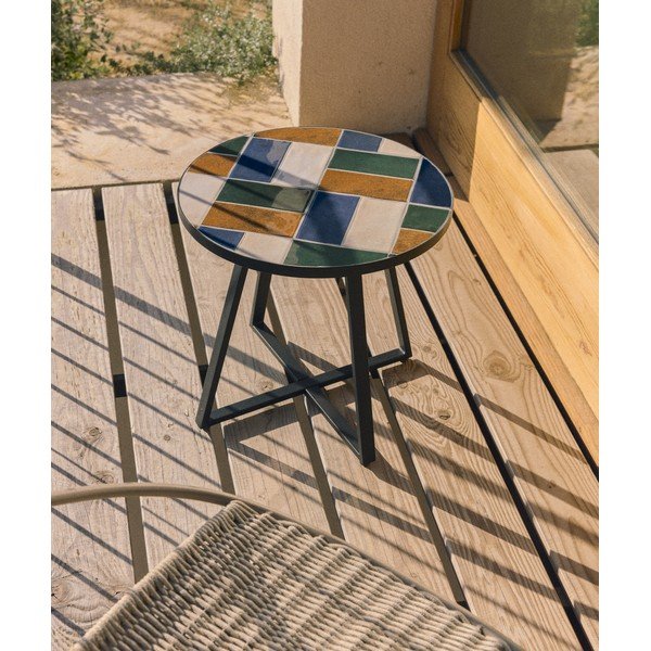 Iš keraminės plokštės apvalios formos sodo šoninis staliukas ø 45 cm Tella – Kave Home-image-3