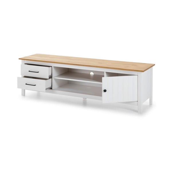 Iš pušies masyvo TV spintelė baltos spalvos 158x47 cm Miranda – Marckeric-image-4