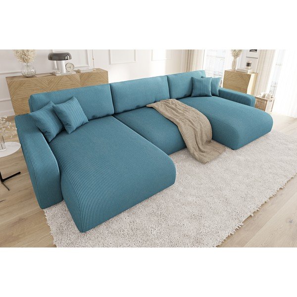 Turkio spalvos iš kordinio velveto sulankstoma/su sandėliavimo vieta kampinė sofa Sara – Ropez-image-3