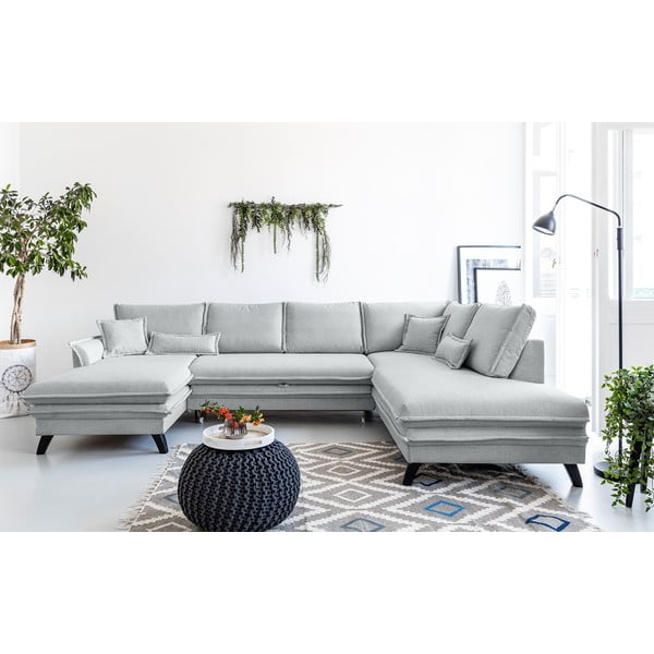 Šviesiai pilka U formos sofa-lova Miuform Charming Charlie, dešinysis kampas-image-1