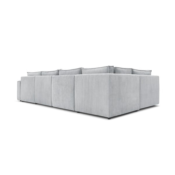Kampinė sofa šviesiai pilkos spalvos iš kordinio velveto (su kairiuoju kampu/„U“ formos) Nihad modular – Bobochic Paris-image-4