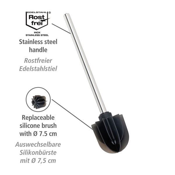 Juodas silikoninis tualeto šepetys su metaliniu laikikliu Wenko-image-2