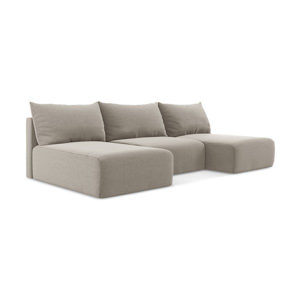 Taupe spalvos sulankstoma/su sandėliavimo vieta kampinė sofa iš velveto („U“ formos) Kalena – Makamii-image-2