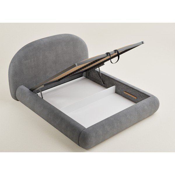 Pilkos spalvos dvigulė lova audiniu dengta su sandėliavimo vieta su lovos grotelėmis 160x200 cm Maumere – Maison de Rêve-image-1