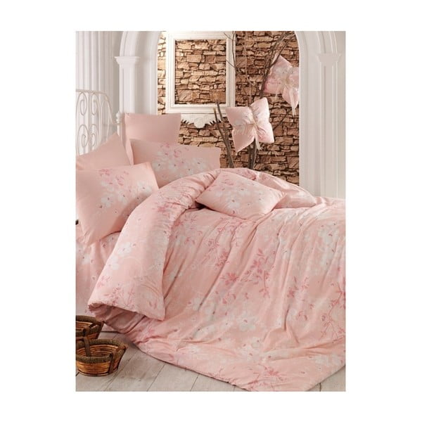 Rožinė patalynė dvigulėje lovoje Elena, 200 x 220 cm
