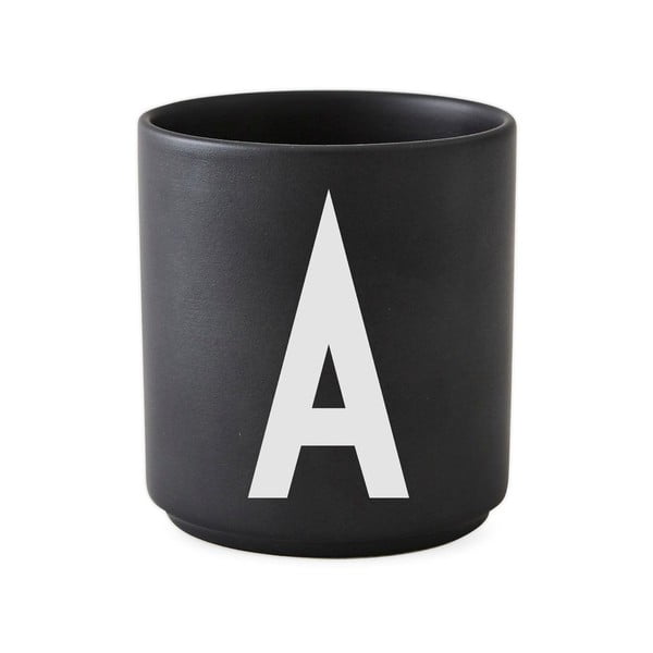 Juodas porcelianinis puodelis Design Letters Alphabet A, 250 ml