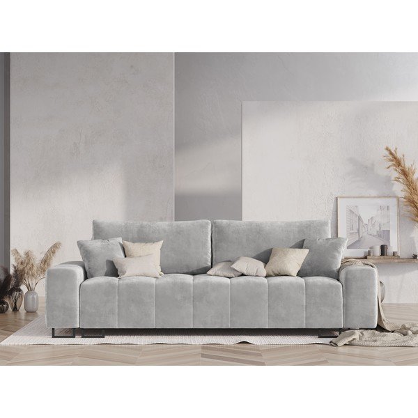 Šviesiai pilkos spalvos iš velveto sulankstoma/su sandėliavimo vieta sofa 250 cm Wicklow – Cosmopolitan Design-image-1