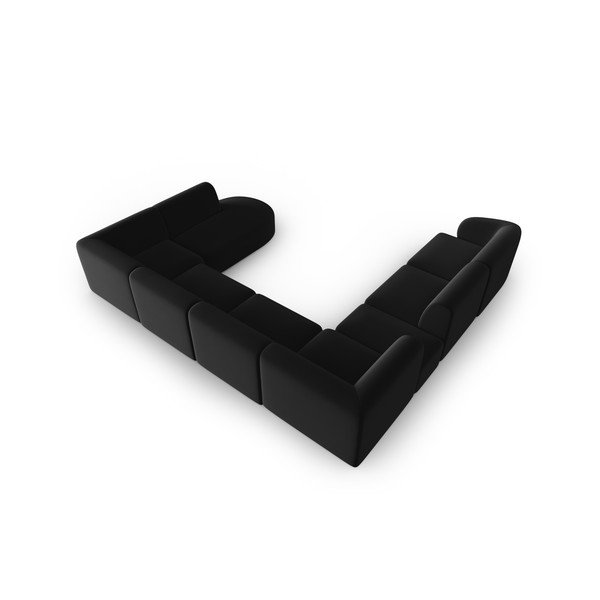 Juodos spalvos iš velveto kampinė sofa (su kairiuoju kampu/„U“ formos) Paolo – Milo Casa-image-3