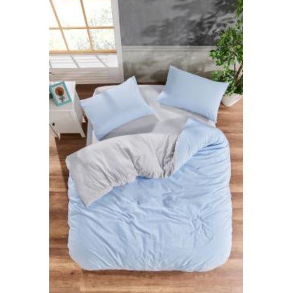 Mėlynos spalvos/pilkos spalvos iš ranforce medvilnės dvigulė/itin ilga patalynė su paklode/4 dalių 200x220 cm – Mila Home