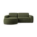 Žalios spalvos iš šenilinio audinio kampinė sofa (su kairiuoju kampu/su gultu) Omao – Makamii