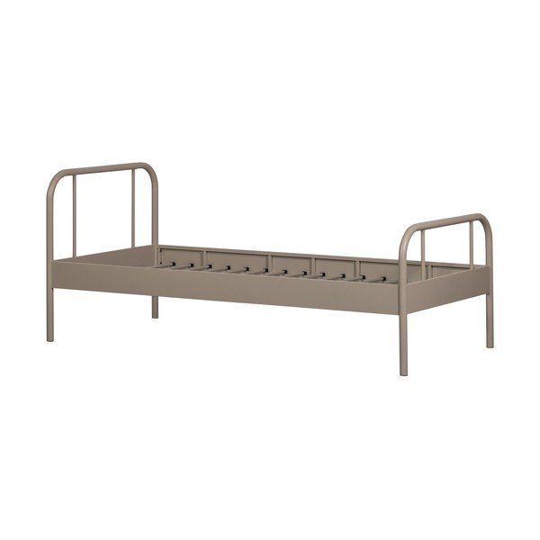 Smėlio spalvos viengulė lova su lovos grotelėmis iš metalo 90x200 cm Mata – WOOOD-image-3