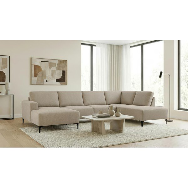 Šviesiai rudos spalvos kampinė sofa iš šenilinio audinio (su dešiniuoju kampu/„U“ formos) Fabian – Scandic-image-1