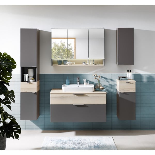 Pilkos spalvos/natūralios spalvos žema/pakabinama vonios daiktadėžė iš pušies 72x30 cm Quickset 394 – Pelipal-image-1