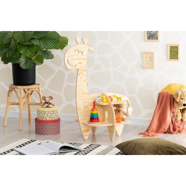 Natūralios spalvos pušies dekoro vaikiška knygų spinta 90x60 cm Giraffe - Adeko
