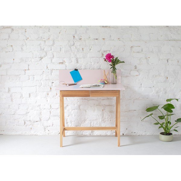Rožinės spalvos rašomasis stalas su uosio medžio pagrindu Ragaba Luka, ilgis 85 cm-image-2