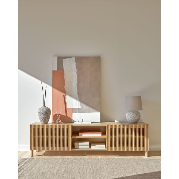 TV spintelė natūralios spalvos iš ąžuolo 180x50 cm Beyla – Kave Home-image-1