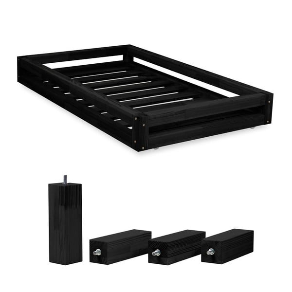 Juodos spalvos stalčiaus po lova ir 4 pailgintų kojų rinkinys "Benlemi", skirtas lovai 90 x 200 cm