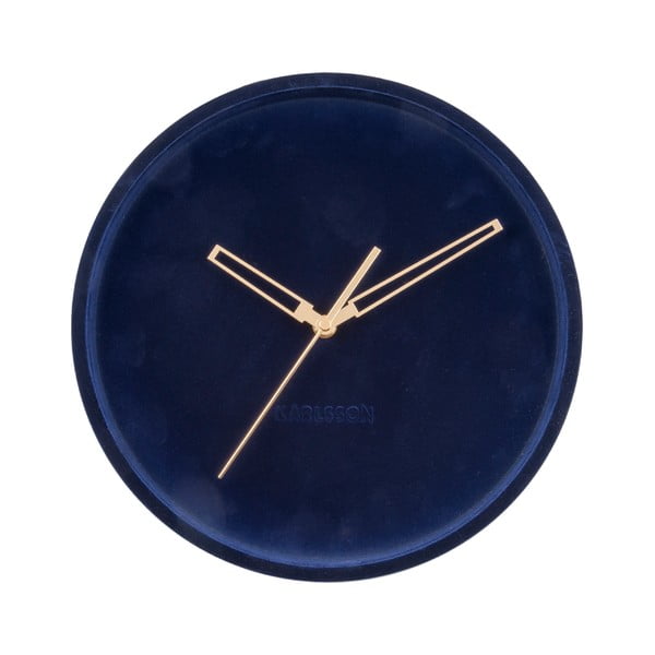 Tamsiai mėlynas aksominis sieninis laikrodis "Karlsson Lush", ø 30 cm