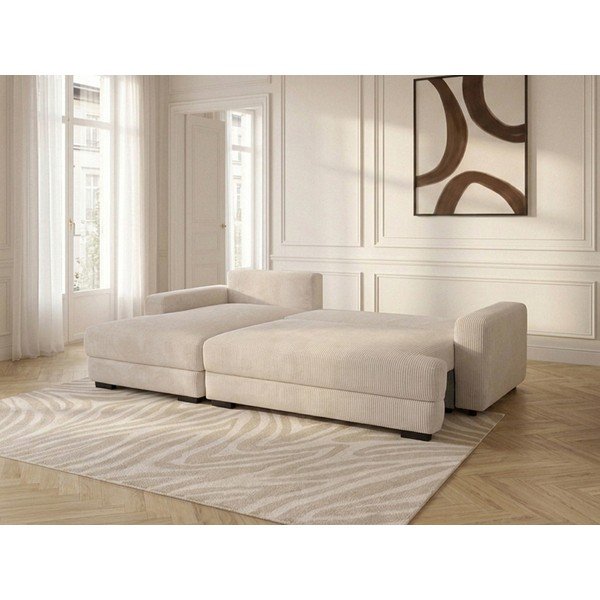 Smėlio spalvos sulankstoma/su sandėliavimo vieta kampinė sofa iš kordinio velveto (su kairiuoju kampu/su gultu) Campi – Bobochic Paris-image-2
