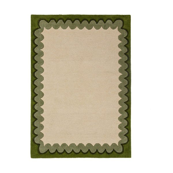Rankų darbo žalios spalvos/natūralios spalvos iš vilnos kilimas 140x200 cm Wiggle Wool – Flair Rugs