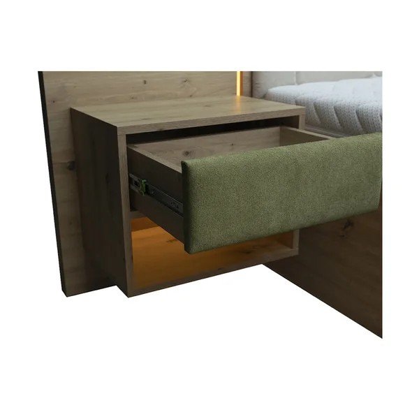 Tamsiai žalios spalvos dvigulė lova audiniu dengta/iš medžio drožlių plokštės su sandėliavimo vieta su lovos grotelėmis 180x200 cm Palmeraie – Bobochic Paris-image-4