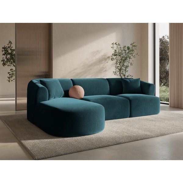 Smaragdinės spalvos kampinė sofa iš velveto (su kairiuoju kampu/su gultu) Campi – Cosmopolitan Design-image-1