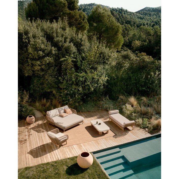Smėlio spalvos metalinis/paminkštinto audinio sodo krėslas Catalina – Kave Home-image-2