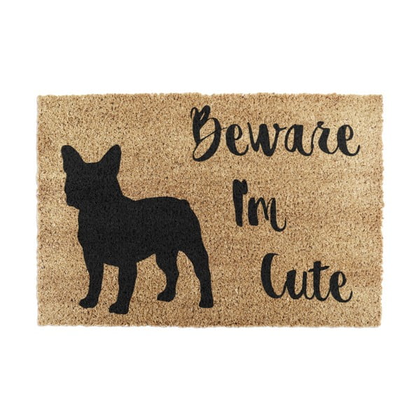 Iš kokoso pluošto grindų kilimėlis 40x60 cm Beware I'm Cute French Bulldog – Artsy Doormats
