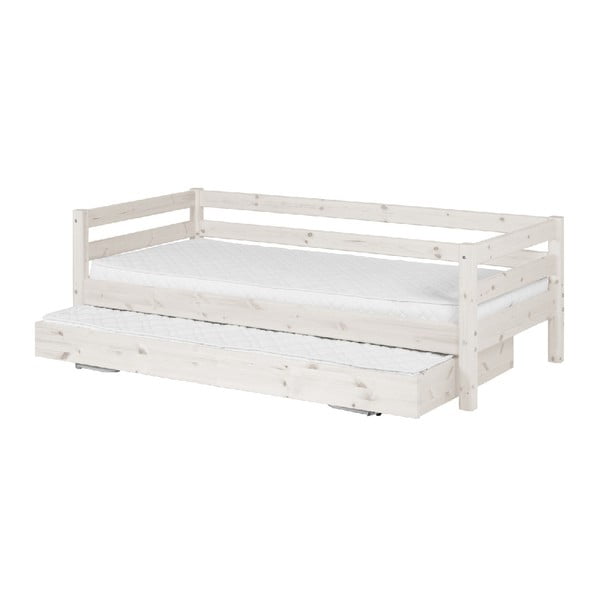 Baltosios pušies lova su ištraukiama lova Flexa Classic, 90 x 200 cm