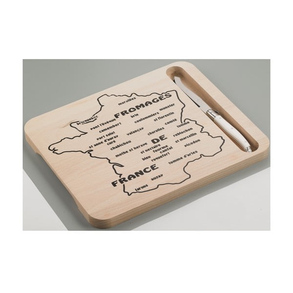 Medinės pjaustymo lentelės su Prancūzijos žemėlapiu ir sūrio peiliu rinkinys Jean Dubost