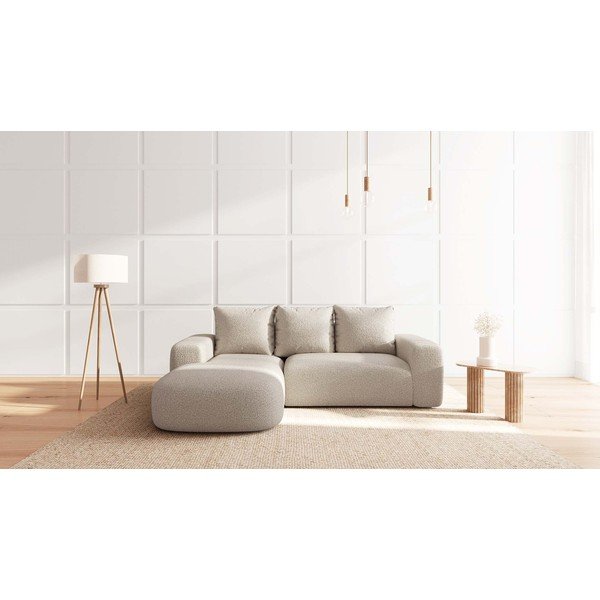 Kampinė sofa kreminės spalvos iš boucle (su kairiuoju kampu) Feiro – MESONICA-image-1