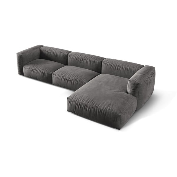 Pilkos spalvos iš velveto modulinė kampinė sofa (su dešiniuoju kampu/su gultu) Martina – Micadoni -image-1