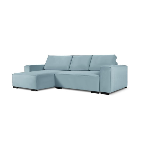 Šviesiai mėlyna aksominė modulinė kampinė sofa-lova Mazzini Sofas Azalea